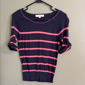 LOFT Dark Blue and Coral Striped Top